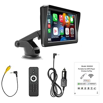 【中古】【未使用】無線Carplay & Android Autoポータブルスクリーン 7 インチカーステレオレシーバー Bluetooth5.0 ミラーリンク FM/TF/USB IR 電源プラグ 12-36V|AJIMURA-SHOP
