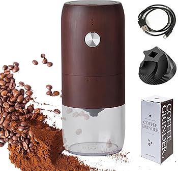 【中古】【未使用】コーヒーミル 電動 臼式 セラミック製の刃 自動停止 無段階調整設定 USB充電式 バッテリー内蔵 1800mAh ミルミキサー 掃除ブラシ付 お手入れ簡単