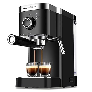 【中古】Bonsenkitchen エスプレッソマシン 15バー エスプレッソコーヒーメーカー ミルク泡立て棒付き 高速加熱自動コーヒーメーカー エスプレッソ カプ