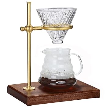 【中古】ELEOPTION コーヒーメーカーセット 調節可能なステンレススチールスタンド付き 木製ベース ペーパーフィルター20個 コーンガラスコーヒーカラフ