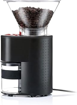 【中古】【未使用】コーヒーミル 電動ミルビストロ 電動式コーヒーグラインダー ブラック コニカル刃 挽きムラ防止 静電気防止 静音 挽き目調節