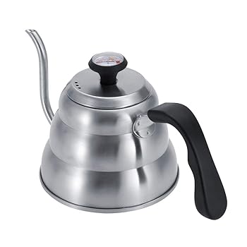 【中古】【未使用】KOSDFOGE Stainless Steel Coffee Tea Pot Pouring Drip Kettle with Gooseneck Thermometer for Brewing (Sanding plus thermometer 1L)｜AJIMURA-SHOP