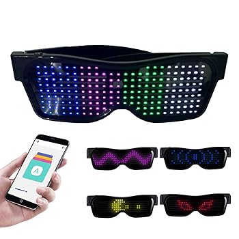 【中古】LED メガネ、LED メガネ カスタマイズ可能な BT LED メガネ カラフルなライト グロー メガネ DIY メッセージ 31 アニメーション 11 枚の写真 音画像