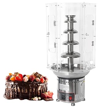 【中古】職業的電動チョコレートファウンテン、4/5/6/7段チョコレートフォンデュメーカー、澄み切ったアクリルダストカバー\u0026熱度抑えつける付き添い人、商業主義家