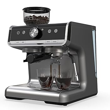 【中古】GarveeHome エスプレッソマシン グラインダー\u0026ミルク泡立て器付き - 94オンスの貯水池とPIDコントロール - 家族やオフィスでの使用に最適 ダーク