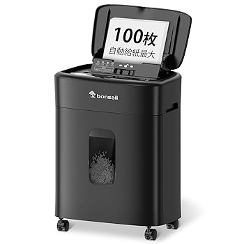 【中古】bonsaii シュレッダー 100枚自動細断 手差し8枚対応 業務用 電動 マイクロカット オートフィード 静音設計 オートリバース機能 家庭用 コンパク