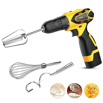 【中古】ステンレススチールハンドミキサーアタッチメント3点セット - 泡立て器、生地フック、ドリル用エッグビーター - 食器洗い機対応、7.5インチ(ドリ