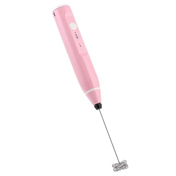 【中古】【未使用】充電式ミルク泡立て器電動コーヒーミキサーハンドヘルド家庭用 キッチンツール家庭用 白 多機能アクセサリー (ピンク)