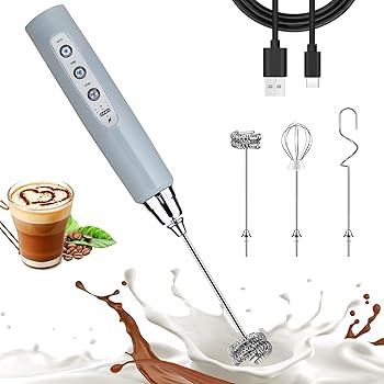 【中古】Nahida ハンドヘルド ミルク泡立て器 コーヒー用 充電式 電気泡立て器 3つのヘッド付き 3つのスピード ドリンクミキサー フォームメーカー ラテ