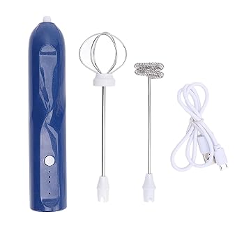 【中古】【未使用】Rechargeable Milk Frother Handheld Milk Frother Wand With 2 Whisk Attachments Electric Whisk Drink Mixer Foamer for Coffee Egg (Blue)