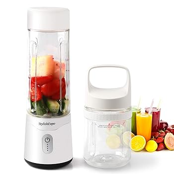 【中古】StylishExpo ミニミキサー ジューサー 300ml 500ml ダブルカップ構成 交換用 USB充電式 保護機能付き ブレンダー 小 (White)