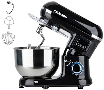 【中古】KALELAISU スタンドミキサー 5.5L大容量ボウル 99分タイマー機能 7段階変速 3種類アタッチメント付き 低騒音 混ぜる・練る・泡立てる 多機能メタ