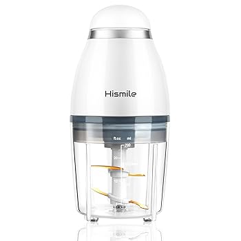 【中古】Hismile コンパクトフードプロセッサー 氷も砕ける ガラスカップと樹脂カップ二個付き チタンコートカッター PSE認証 国内品質保証 ホワイト。