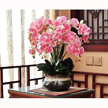 【中古】造花、鉢植えの造花、花瓶付き人工胡蝶蘭、ウェディングパーティーのダイニングテーブルセンターピースの装飾用のフェイク胡蝶蘭鉢植え植物（ピ