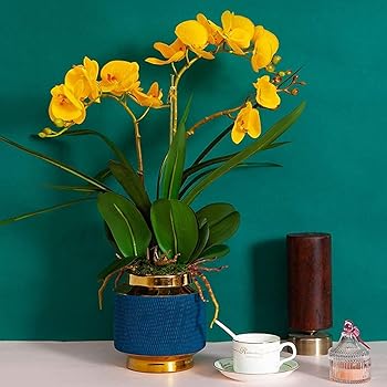 【中古】【未使用】造花、鉢植えの造花胡蝶蘭、陶器の花瓶付き造花、ウェディングパーティーのダイニングテーブルセンターピースの装飾、高さ22.8インチ（C）｜AJIMURA-SHOP