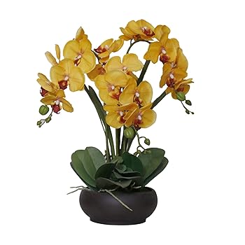 【中古】【未使用】鉢植えの造花 フェイクシルク胡蝶蘭フラワーアレンジメント 黒い花瓶付き造花蘭の花 ウェディングパーティー ダイニングテーブルセンターピース｜AJIMURA-SHOP