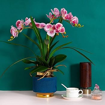 【中古】造花、鉢植えの造花胡蝶蘭、陶器の花瓶付き造花、ウェディングパーティーのダイニングテーブルセンターピースの装飾、高さ22.8インチ（B） 46,174円
