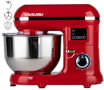 【中古】スタンドミキサー 卓上ミキサー 5.5L大容量 99分タイマー機能 パン用ミキサー 7段階速度調節 3種類アタッチメント 一台三役 「混ぜる」「練る」