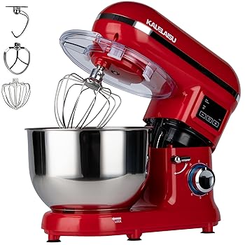 【中古】【未使用】スタンドミキサー 卓上ミキサー 5.5L大容量 99分タイマー機能 パン用ミキサー 7段階速度調節 3種類アタッチメント 一台三役 「混ぜる」「練る」
