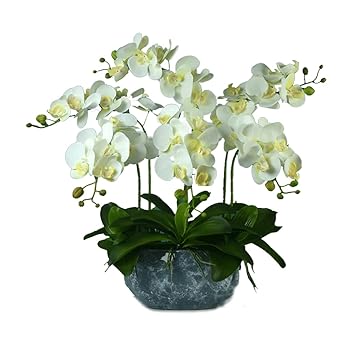 【中古】【未使用】装飾用造花 フェイクオーキッド 鉢植え蘭植物 花瓶付き オフィスデスクルームテーブル装飾用ポット入り造花胡蝶蘭 造花植物