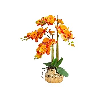 【中古】【未当て嵌める】かざり付ける用造花 人工蝶蘭 陶芸ポット Pu 造花申し合わせ 花立て付き添い人 偽夢見鳥蘭草木盆栽 介護ホーム執務室かざり付ける用 造花草木