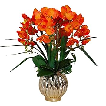 【中古】【未使用】造花セット、胡蝶蘭造花アレンジメント ゴールド花瓶入り、ウェディングパーティー ダイニングテーブルセンターピース装飾、高さ24.4インチ 美し｜AJIMURA-SHOP