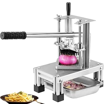 【中古】業務用ポテトチョッパー、ステンレススチール野菜フライドポテトカッター、1/4 3/8インチ 1/2インチ 3枚刃&トレイ付き手動フルーツフードダイサ