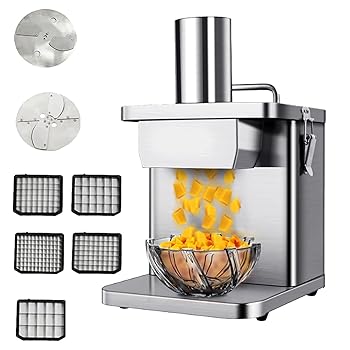 【中古】250W 電気野菜ダイシングマシン、ステンレス鋼商業野菜切断機、自動野菜分割機、6/8/9/12/15 ミリメートルブレード、ダイシングナイフネット 15*