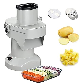 【中古】野菜チョッパー、180kg/h電動野菜ダイサーおよびスライサーマシン、10mmブレード付き、野菜プロセッサー、2-4mm厚さ調節可能なスライス、野菜果
