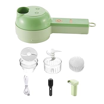 【中古】【未使用】4 1 ハンドヘルド電気野菜カッターセットミニワイヤレス電気ニンニク泥マッシャーチョッパー切断プレスミキサー