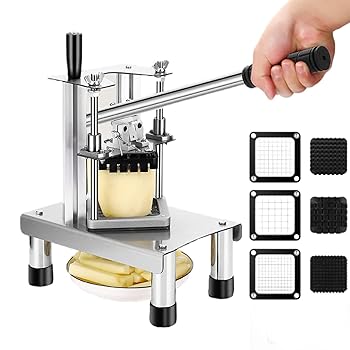 【中古】フライドポテトカッター、垂直手動ポテトカッター、3種類のグリッド刃が利用可能(7mm/10mm/14mm)、プロの業務用フライドポテトカッター、吸盤付