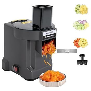 【中古】多機能野菜チョッパー、100W業務用フードプロセッサー、ステンレス製3枚刃、大口径でさいの目切り、スライス、千切りに最適、玉ねぎ、ジャガイモ