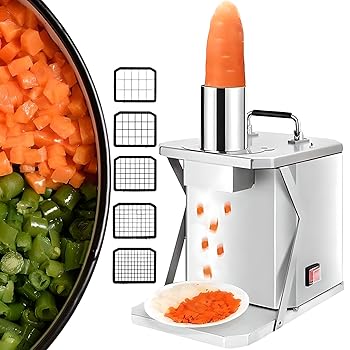【中古】【未使用】200W電気野菜ダイカー、フレンチフライポテトカッターチッパー、ステンレス鋼ダイシングマシン、5つのブレードサイズ、200R/分、自動給餌、ステ 61,779円