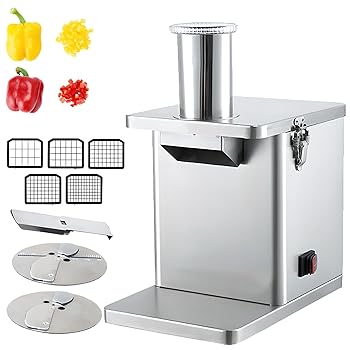 【中古】電動野菜ダイサー 200W、電動フルーツチョッパー、ダイシングネット5枚、スライスナイフ1本、シュレッダーナイフ1本、スライス厚さ1~4mm調節可|AJIMURA-SHOP