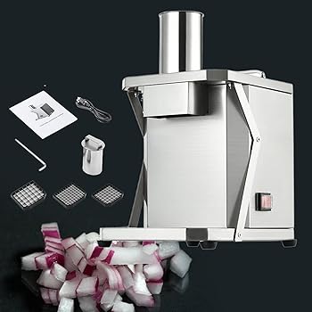 【中古】電動野菜フルーツダイサーマシン：業務用野菜チョッパー、電動ポテトカットマシン、自動多機能野菜カッター、3つのナイフネットとブレード付き、｜AJIMURA-SHOP