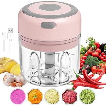 【中古】Quirix みじん切り器 電動 チョッパー フードプロセッサー 野菜カッター みじん切りカッター 電気ガーリックビーター ガーリックプレス (ピンク)
