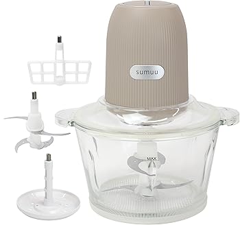 【中古】Estale フードプロセッサー 電動 大容量 1100ml ガラス容器 4枚刃 3アタッチメント ミキサー ブレンダー 氷 みじん切り ミンチ 泡だて器 フード