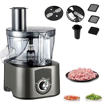 【中古】【未使用】600W電動野菜ダイサー、3 in 1フードシュレッダー、3種類の刃と2段階スピードコントロール、5Lの大容量、みじん切りやスライスに最適、お手入れ
