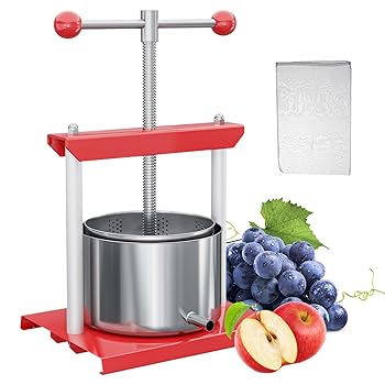 【中古】チーズチンキハーブフルーツワインプレス、6L/1.6gal手動押し付ける、ろ波器御徒面子付き添い人、T手持ち部分/ステンレススチールバレル、ジュースメー