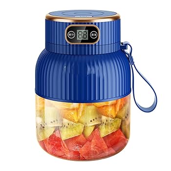 【中古】【未使用】600ml ポータブルブレンダー、10枚刃ナイフ付きインテリジェントデジタルディスプレイジューサーカップ、直接飲む蓋付きフルーツジュースミキサ