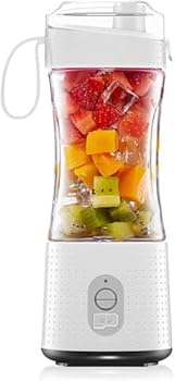 【中古】【未使用】ポータブルブレンダー 充電式 直飲みデザイン USB対応 380ml パープル 旅行 ジム用 ステンレス鋼刃 食品グレード素材 (ホワイト)