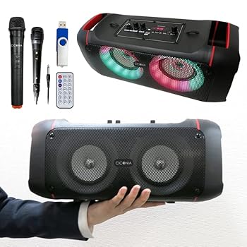 【中古】【USB付属】CICONIA コンパクト LED パーティー スピーカー CTFE-2040B 有線マイク ワイヤレスマイク 1本付 USB(1GB)1本付 リモコン Bluetooth L