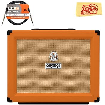 【中古】オレンジ PPC112 1x12インチ クローズドバック スピーカーキャビネットバンドル 計器ケーブルとAustin Bazaar磨き布付き