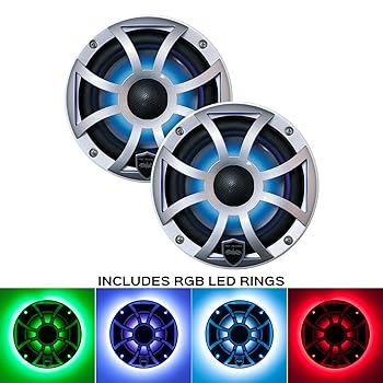 【中古】wet sound REVO 6-XSS シルバー オープン XS グリル 6.5インチ マリン LED 同軸スピーカー (ペア) RGB LEDスピーカーリング付き