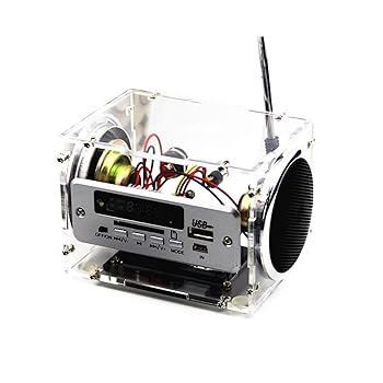 【中古】【未使用】バッテリーチャージャー付き多機能ミニ電子透明なステレオスピーカーボックスキットサウンドアンプ 音響機器 プロ用サブウーファー (Color : Tra