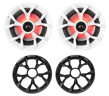 【中古】Rockville RKL65MBW 6.5インチ 700W マリンボートスピーカー LED+ブラック/ホワイト グリル付き