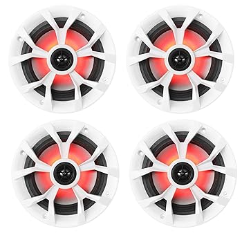 【中古】Rockville (4) RKL65MBW 6.5インチ 700w マリンボートスピーカー LED+ブラック/ホワイト グリル