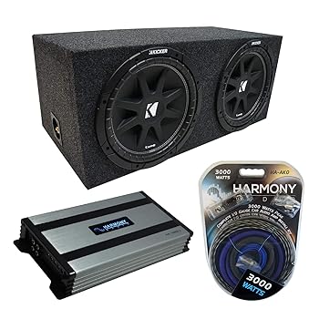 【中古】【未使用】Kicker バンドル ユニバーサル車両対応 CompC デュアル12インチ ロードサブボックス HA-A800.1 1600ワットサブウーファーアンプ