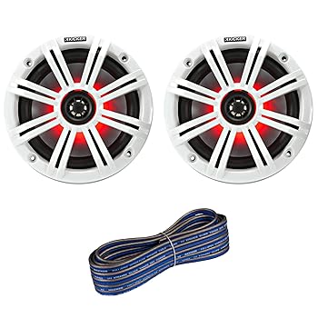 【中古】Kicker 6.5インチ 2ウェイ 195ワット 最大電力 同軸マリンオーディオ マルチカラー LEDスピーカー ホワイトグリル付き 1ペア (数量2)、50フィー