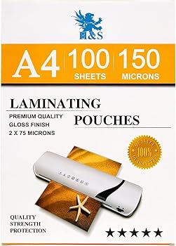 【中古】H&S Laminating Sheets - 100 pcs x A4 - Crystal Clear Laminate Pouches - Artist-Quality 150 Micron (2 x 75 Micron) Gloss Laminator